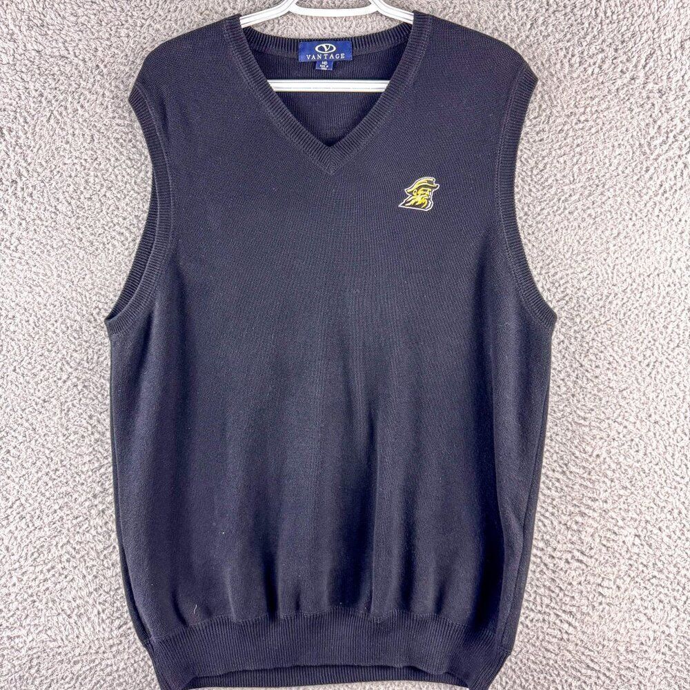 App State Mountaineers Sweater Vest Mens Medium Black Golf Golfer Appalachian NC